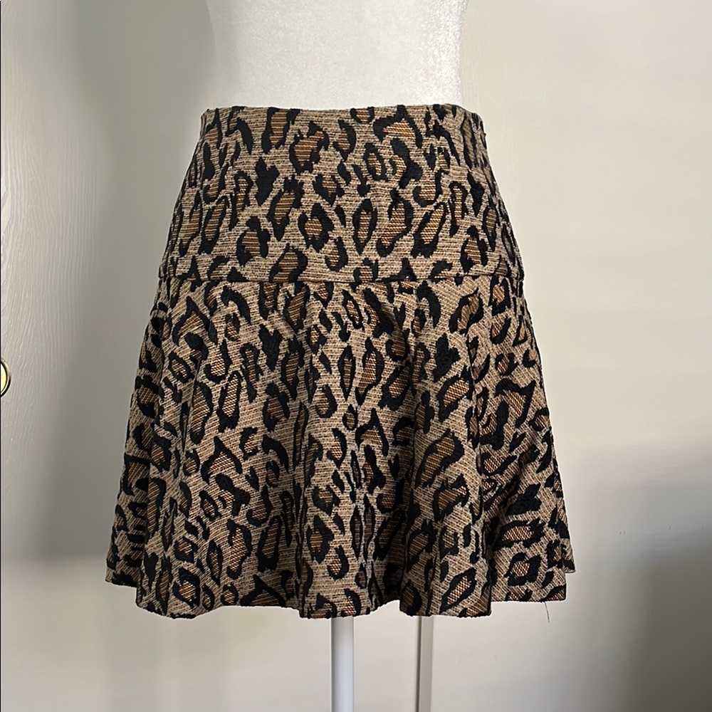 Free People Leopard Print Mini Skater Skirt - Black and Tan